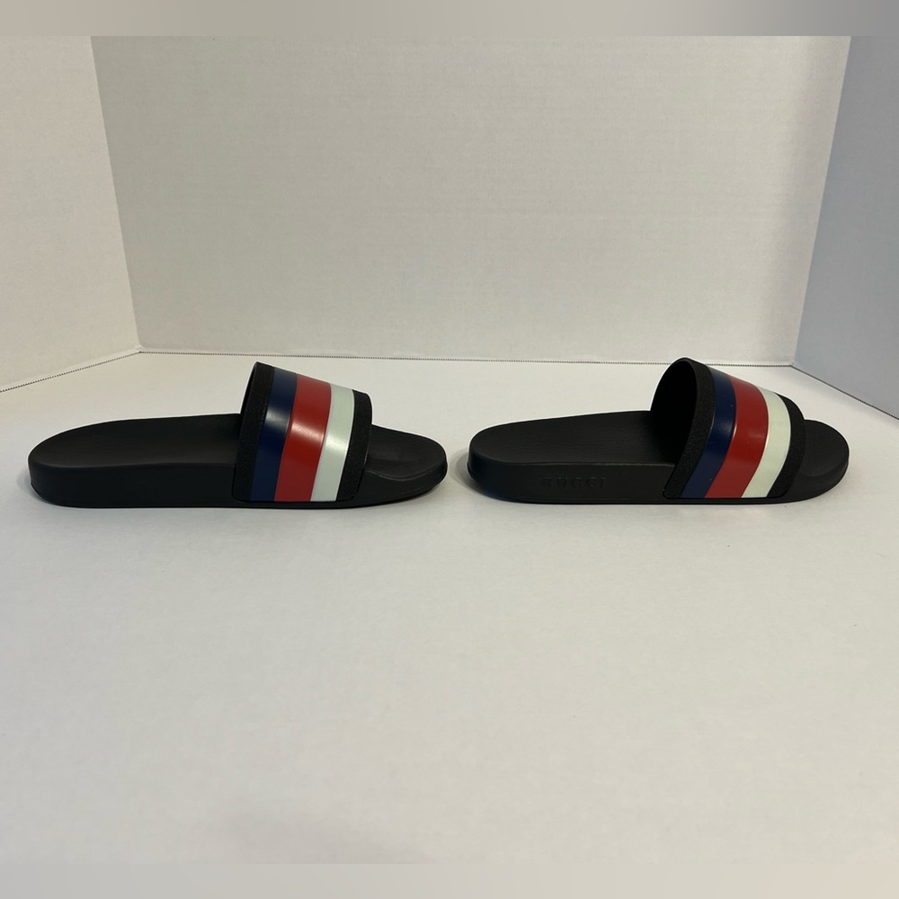 Gucci WEB RUBBER Slides IN BLACK Blue / Red & White Sandals men’s UK size 6 - Picture 4 of 12